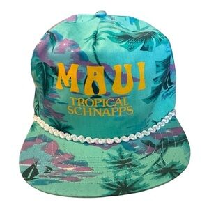 Vintage 90s Maui Tropical Schnapps San Sun Blue Sunset Palm Tree SnapBack Hat